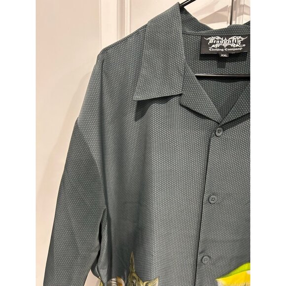 Dragonfly Dogs Playing Billiards Button Front Shirt Gray Green Sz XXL Novelty - Picture 4 of 10